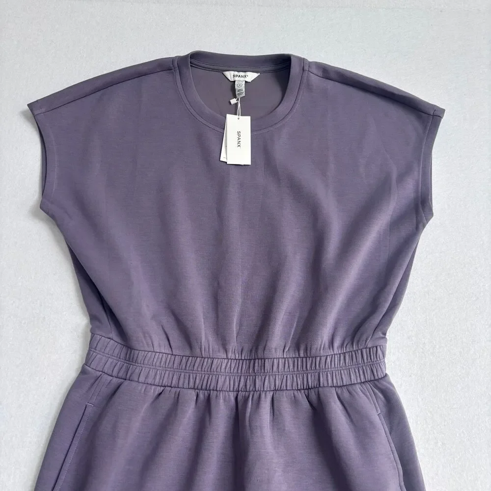 Spanx AirEssentials Crew Sweatshirt Dress Womens L Orchid Ash Comfort Travel NWT